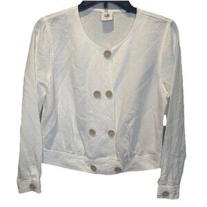 Cabi Womens White Piazza Linen Blend Cropped Lightweight Jacket S Coastal